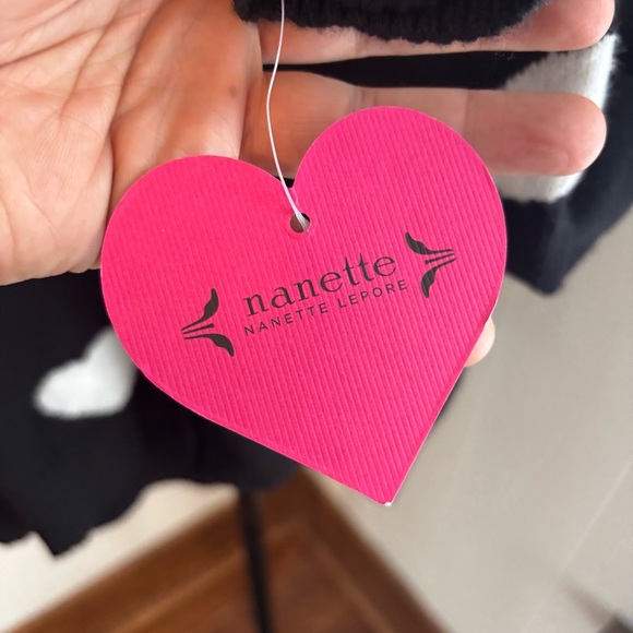 Nanette Lepore NWT Black White Heart Print Button Cardigan Women L Dark Romantic - Picture 4 of 10